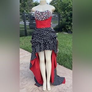 Jovani Black and Red High Low Dress Gown Vintage Circus or Theme Gala